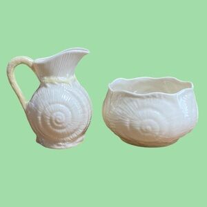Vintage Belleek Ireland Nautilus Shell Creamer & Sugar Bowl Set